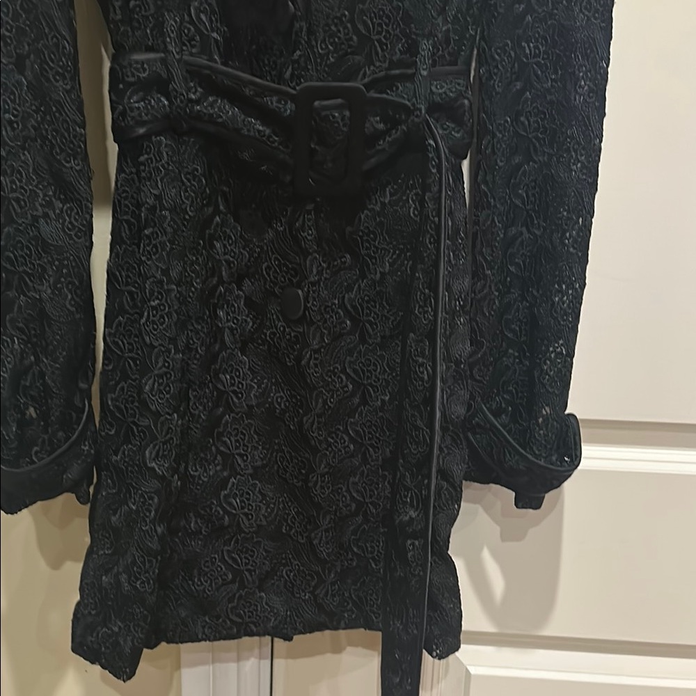 bebe Black Long Sleeve lace and satin blazer with detachable belt. Gorgeous! - Picture 3 of 11